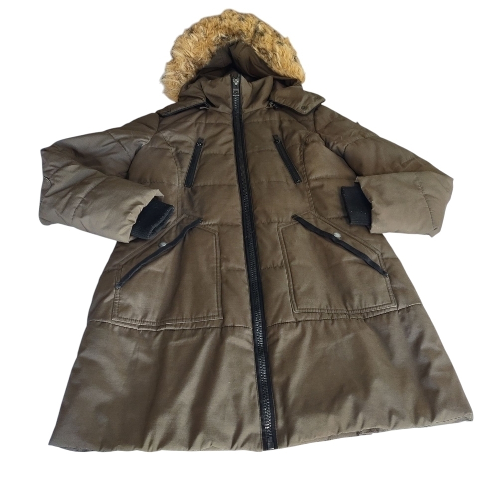 Guess Women's Olive Green Parka Coat Faux Fur Removable Hood Size Medium - Picture 3 of 14